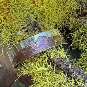 Sterling Silver Copper Mountain Design CUFF Bracelet PATINA outdoors UNISEX